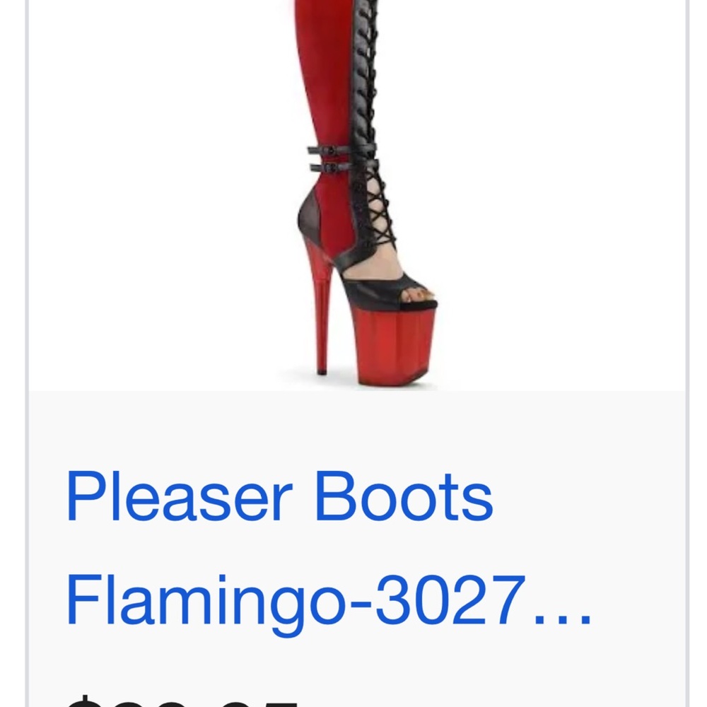 Pleaser Red & Black Lace-Up Platform Knee-High Boots
